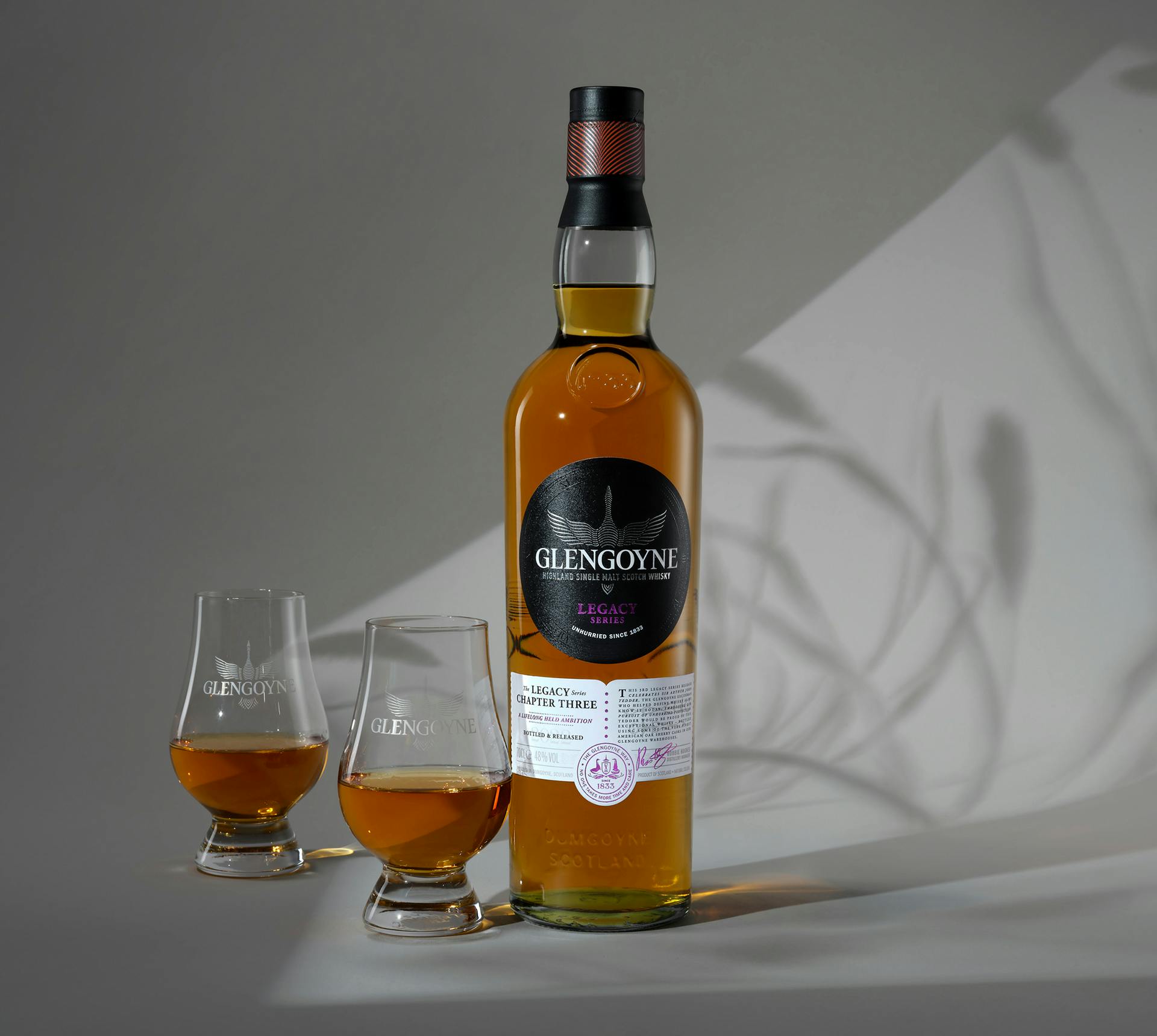 Glengoyne Legacy series chapter 3 bottle and 2 serves