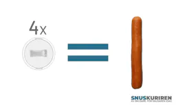 Fyra dosor vitt snus väger lika mycket som en korv utan bröd