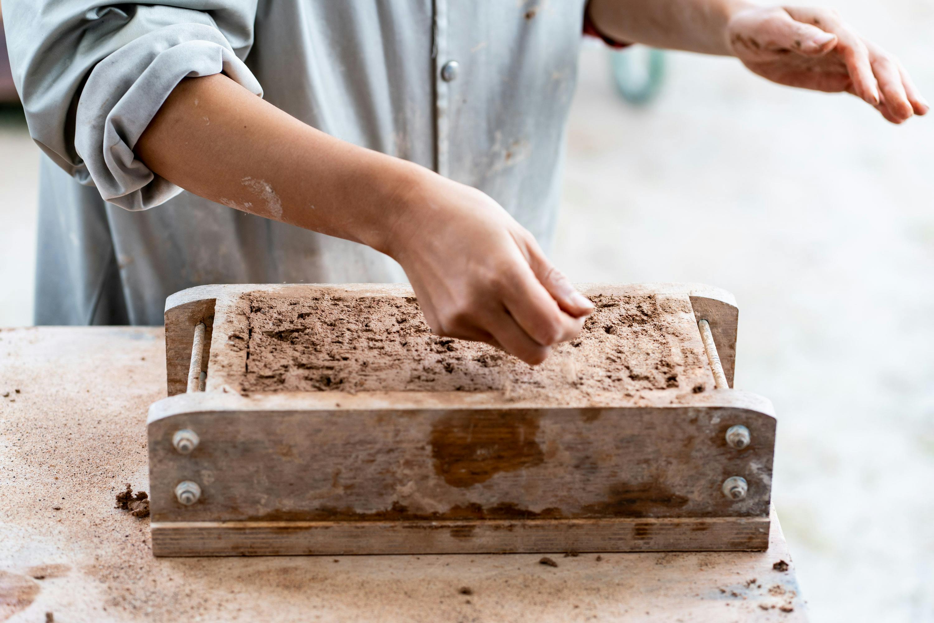 Traditional way of making clay bricks