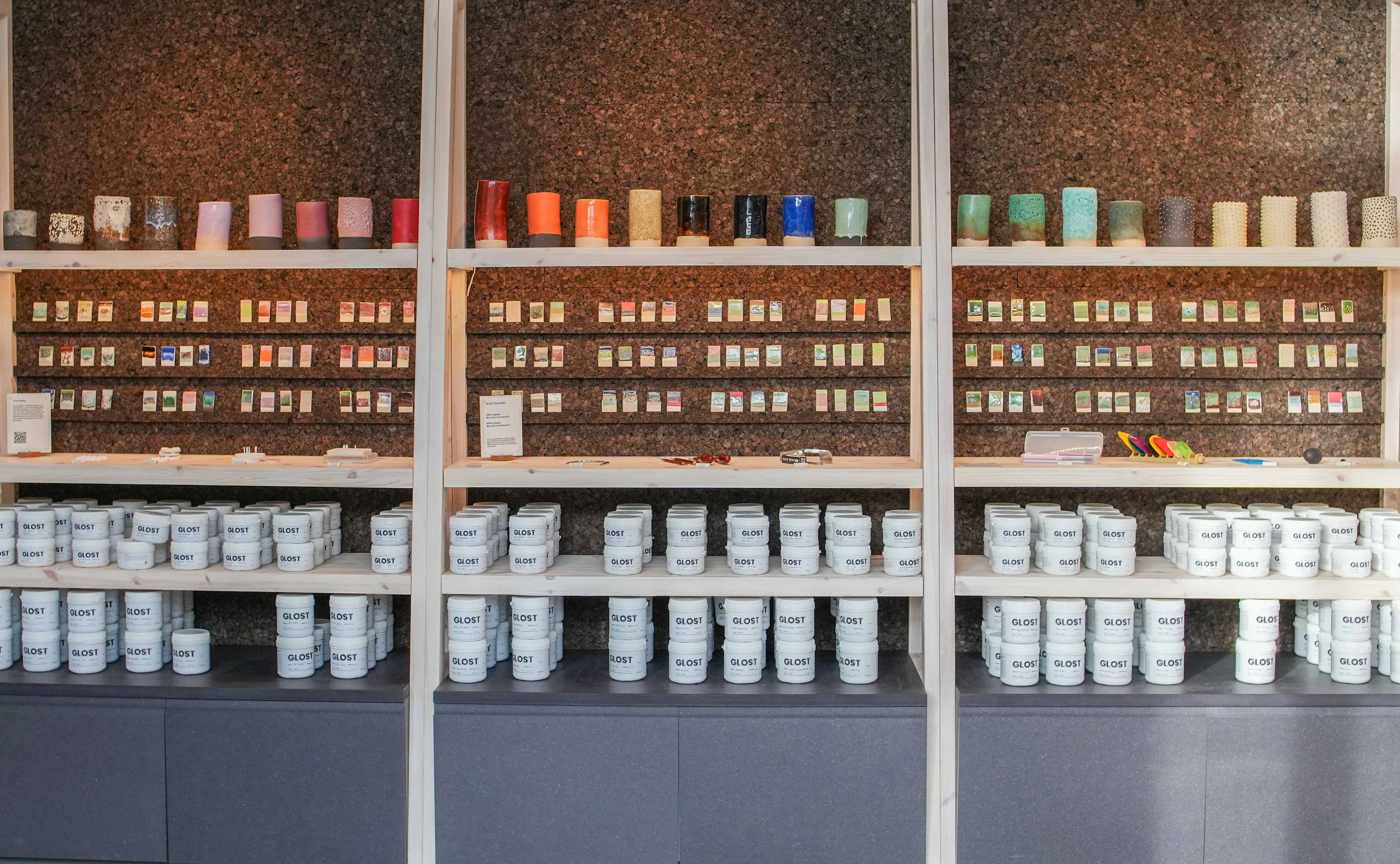Glaze display at ceramic supply store London