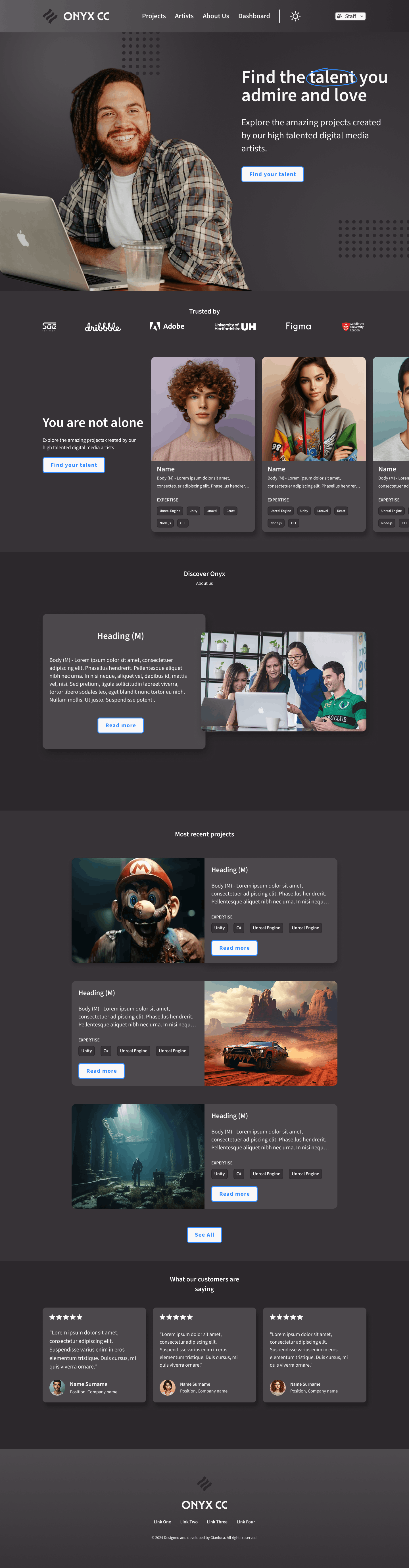 Homepage of Onyx Craftwork Collective
