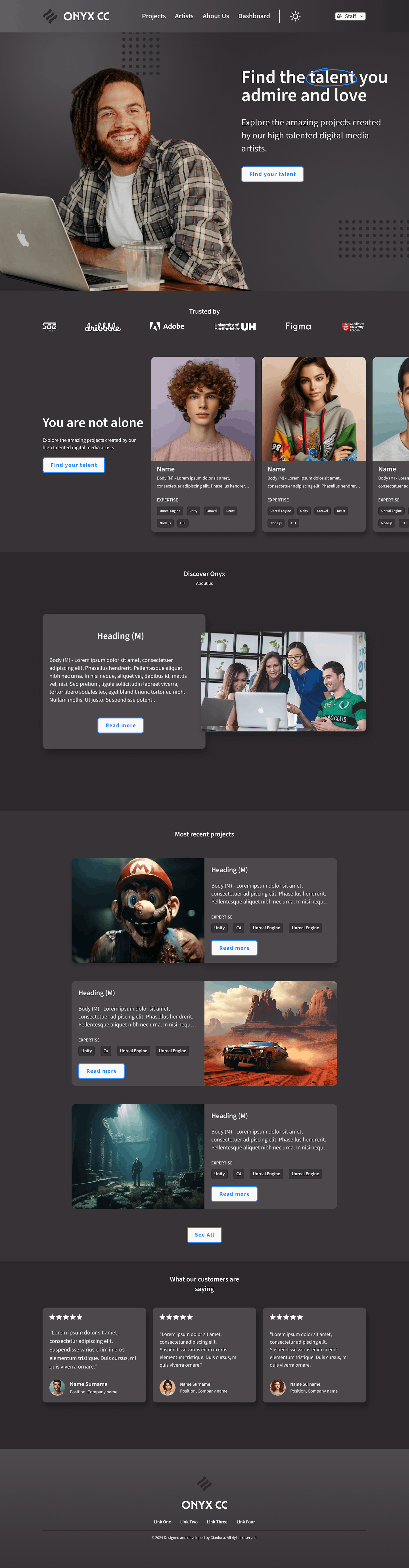 Homepage of Onyx Craftwork Collective