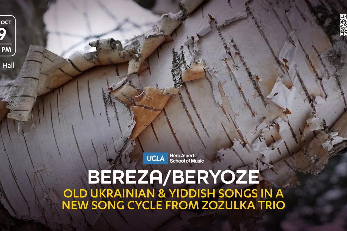 Poster with the text: Bereza/Beryoze: Old Ukrainian and Yiddish songs in a new song cycle from Zozulka Trio