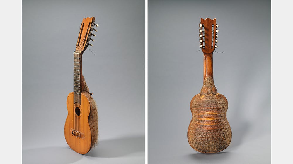 A charango made with the shell from the back of an armadillo.