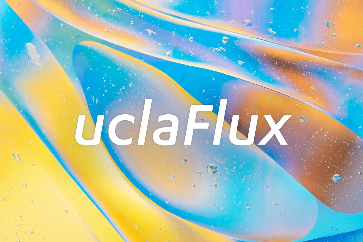 Graphic with swirls of gold, blue and pink behind text with the event name
