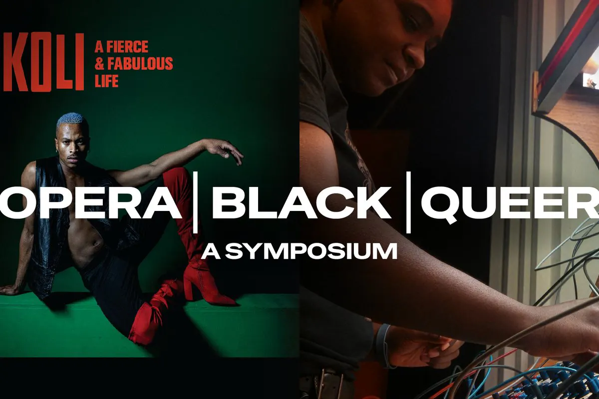 Collage with images of an artist performing and tex with title of event