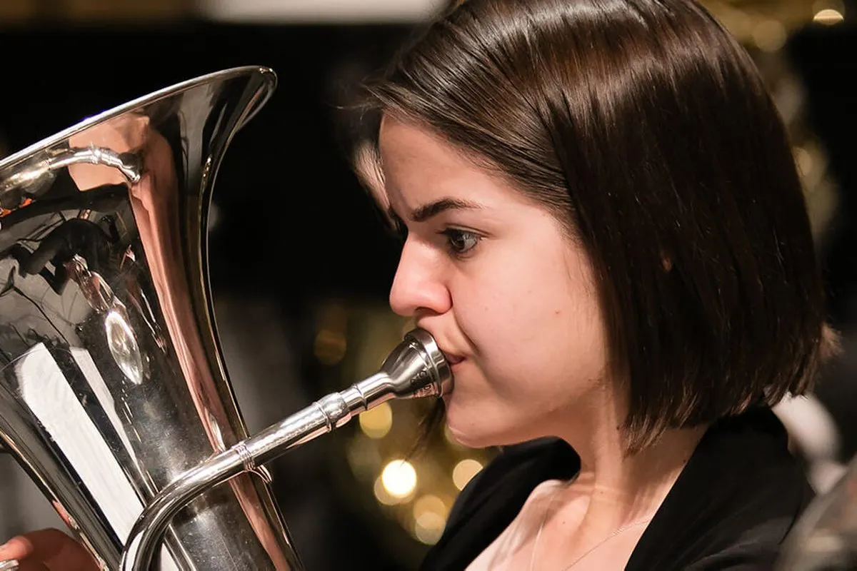 Closeup of a horn player