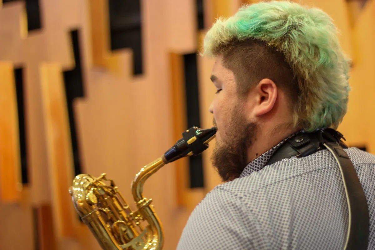 Closeup of a saxophone performer