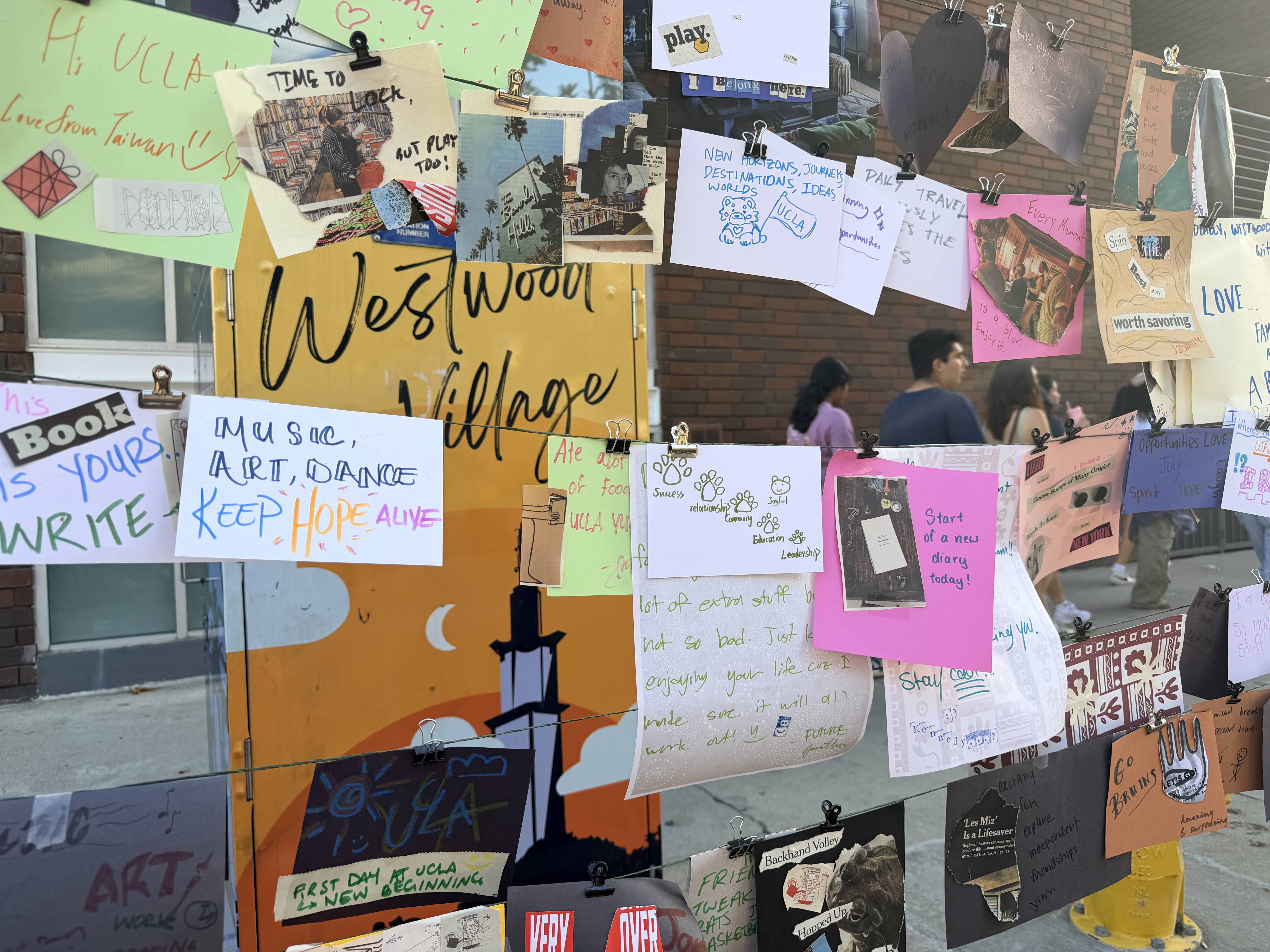 A colorful display of mini-collages and messages