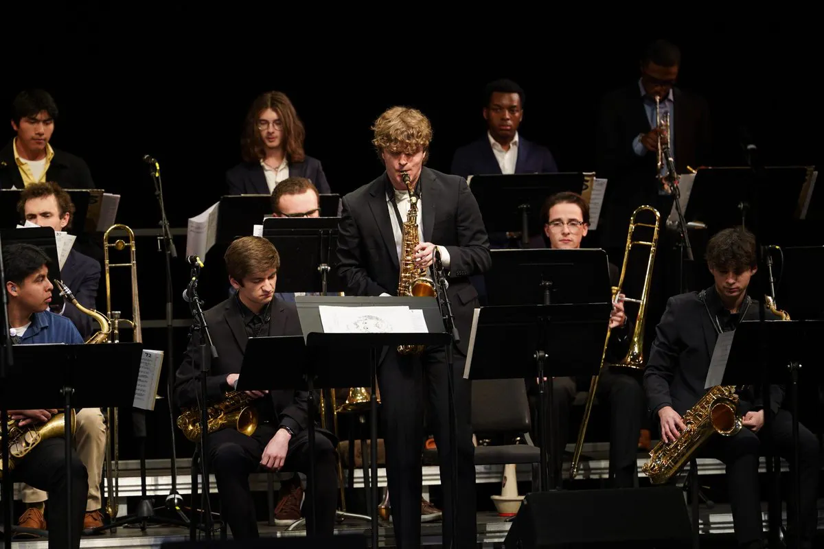 A full jazz group on stage