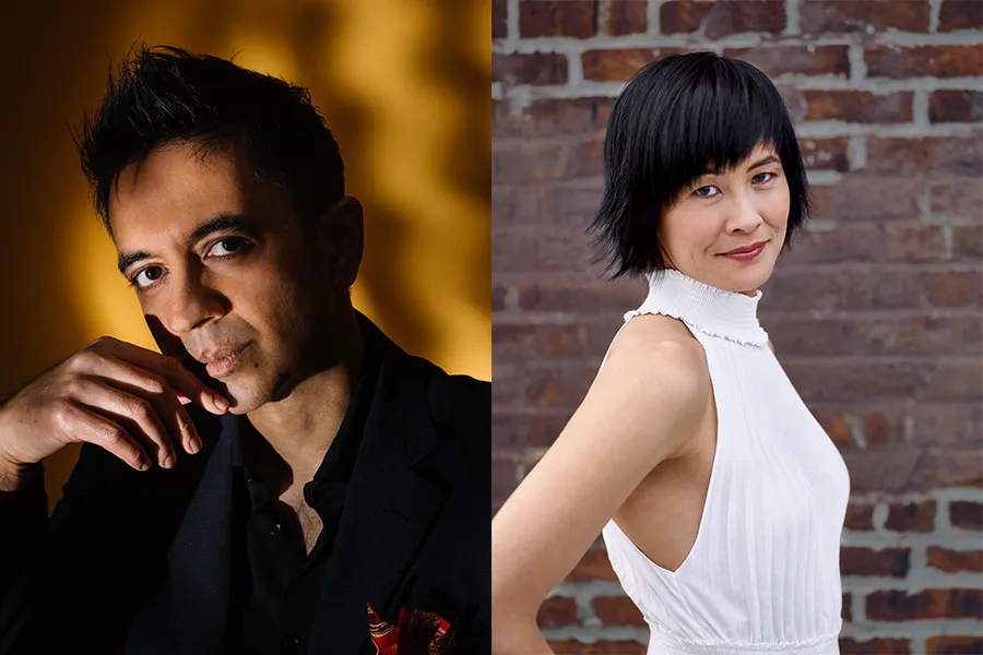 portrait photographs of Vijay Iyer and Jennifer Koh side by side