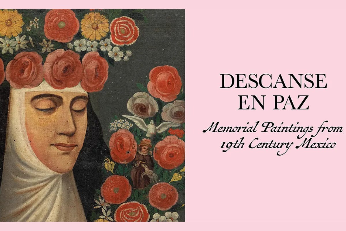 A painting featuring a close up of a woman wearing a nun habit holding colorful flowers. 