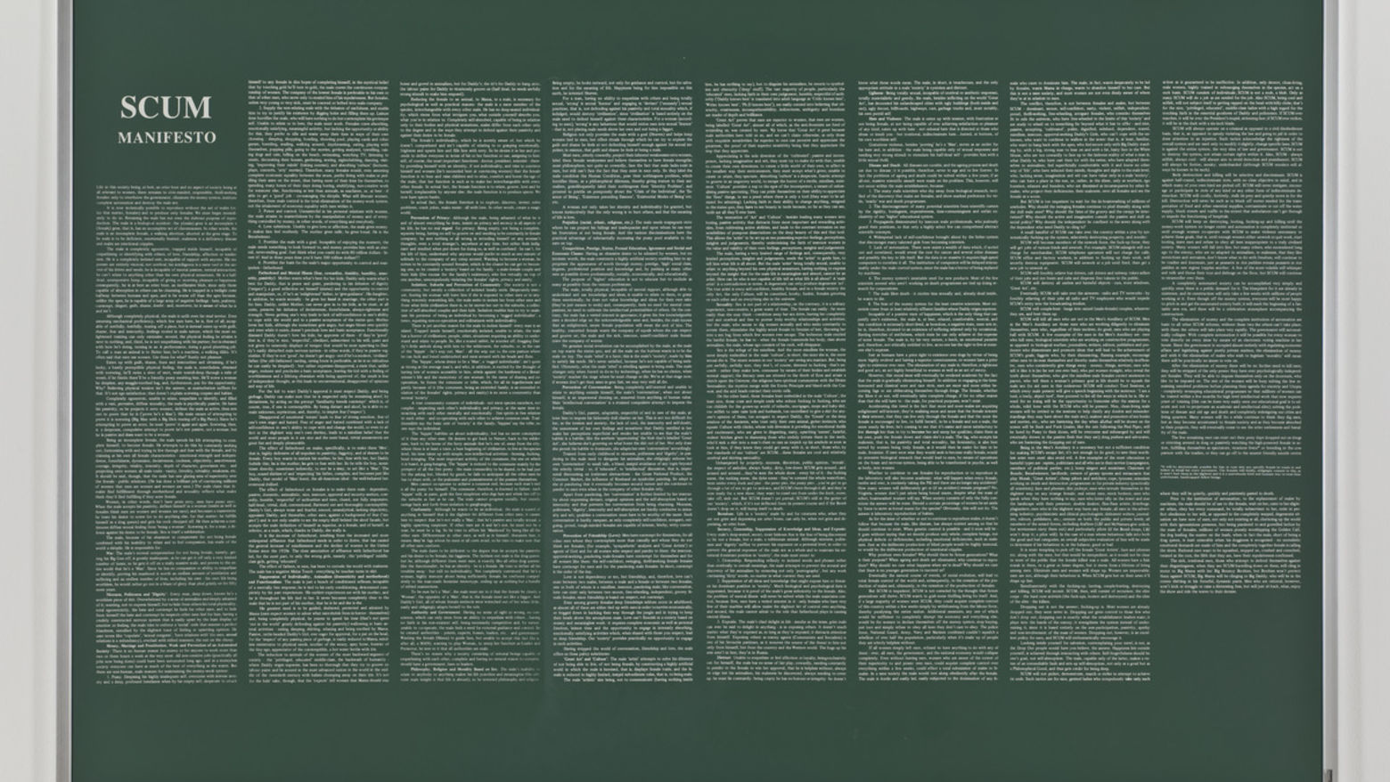 Artwork made from a green background with a lot of small print white text