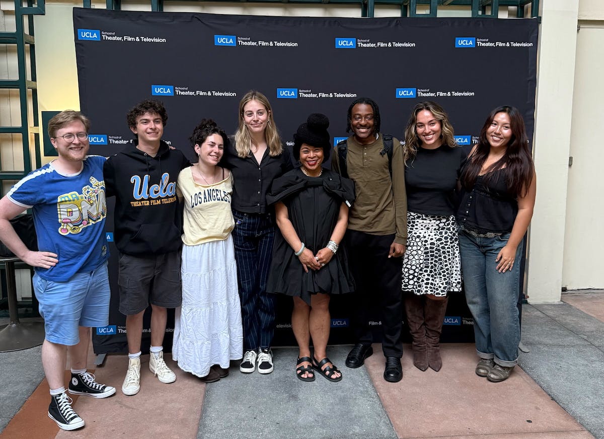 UCLA TFT dean Celine Parreñas Shimizu poses with new MFA students in directing and producing in the department of film, television and digital media.