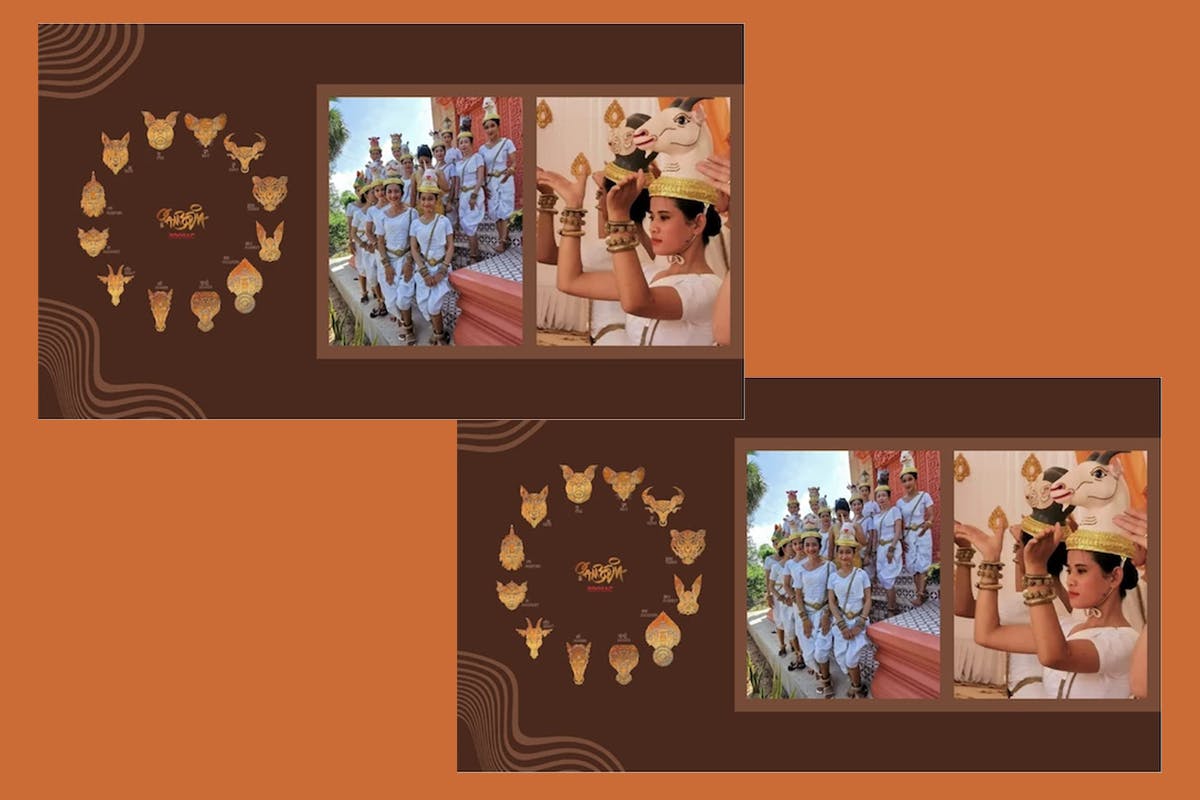 Collage of images featuring gamelan dancers and instrumentalists