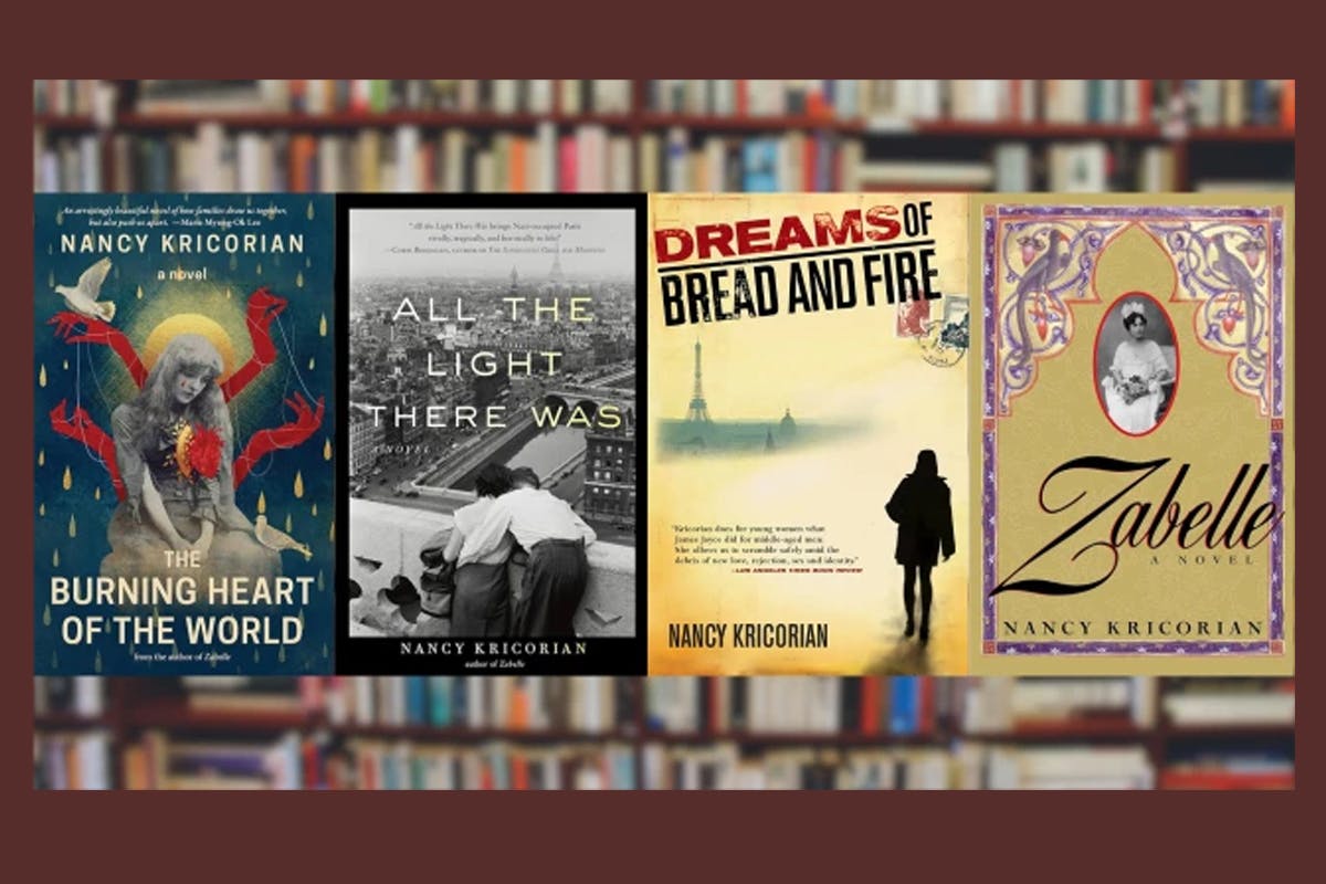 Collage of four book covers by author Nancy Kricorian