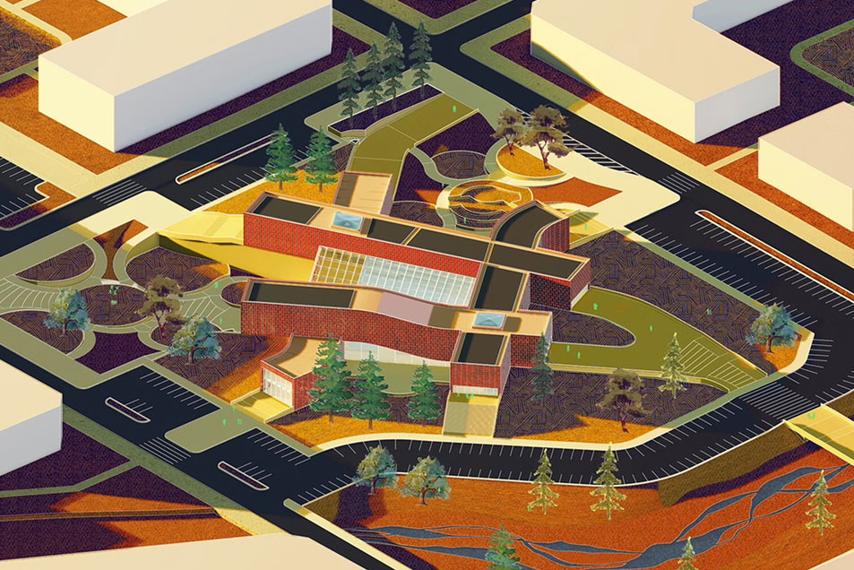 Graphic rendering of a potential cityscape, designed by UCLA architecture and urban design students