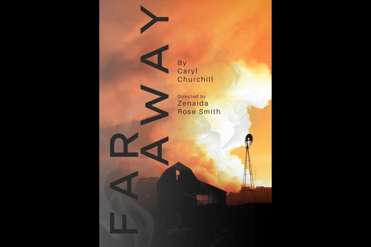 Poster for theater performance. A barn is on fire in the image