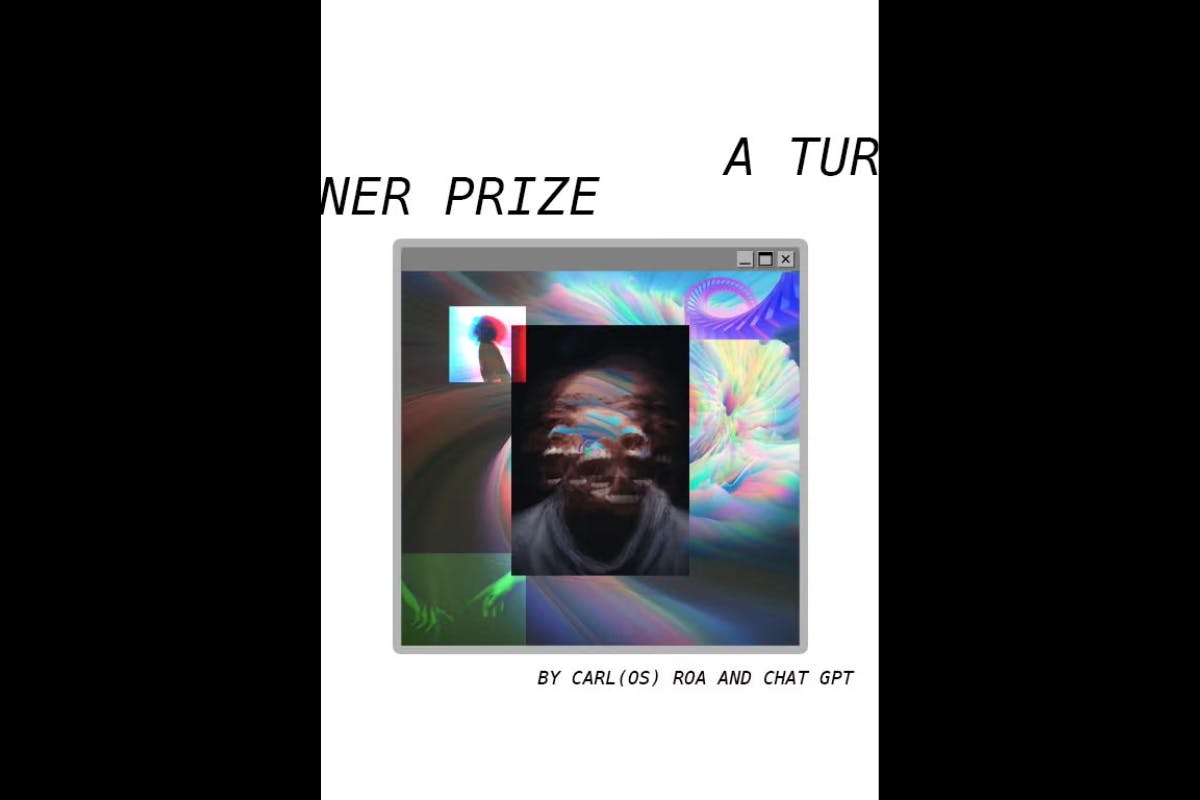 Eclectic images on a poster for a play titled "A Turner Prize"