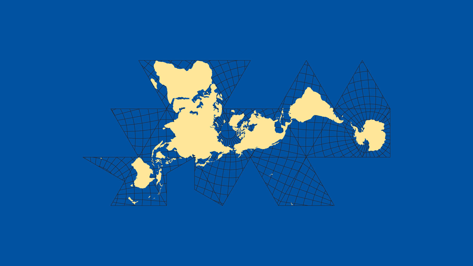 Graphic of earth's continents in yellow on a blue background
