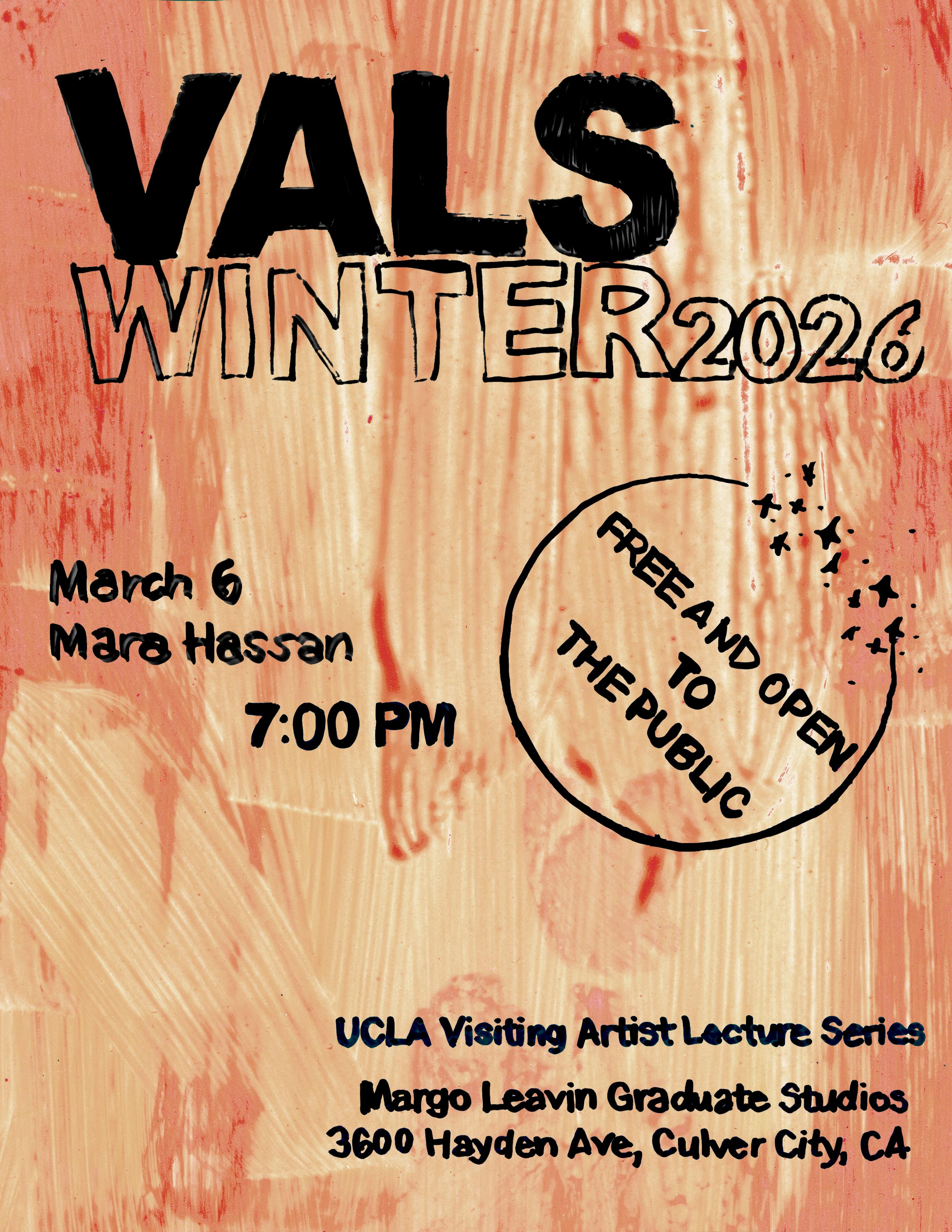 Informational poster for a talk with artist Mara Hassan