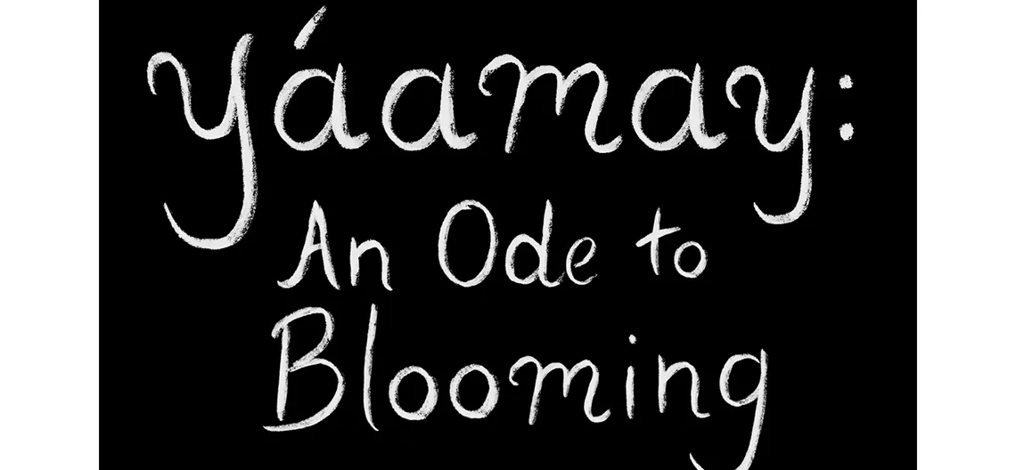 White text on a black background that reads "yaamay: an ode to blooming"