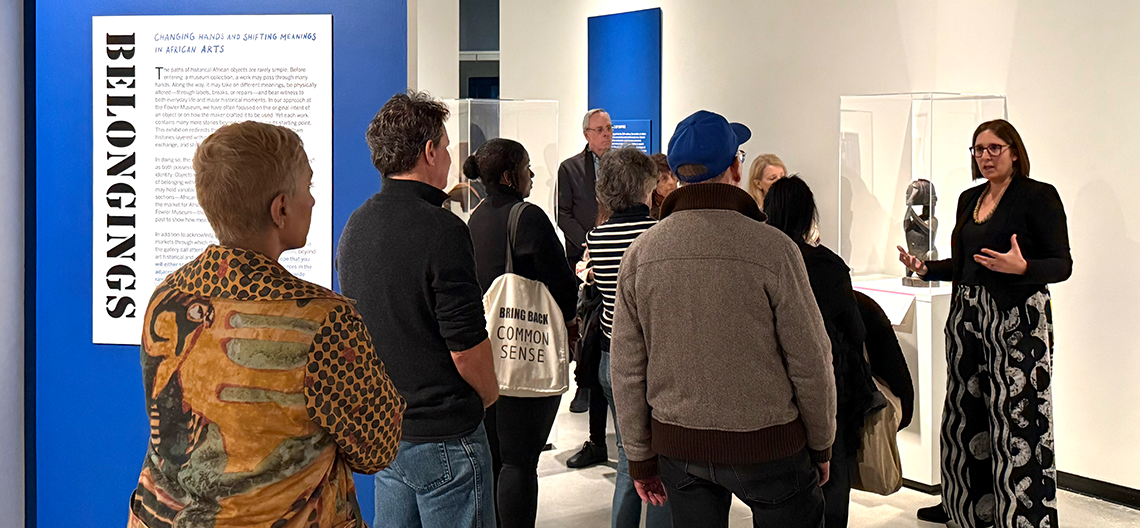 A group of people attend a talk in A fowler gallery