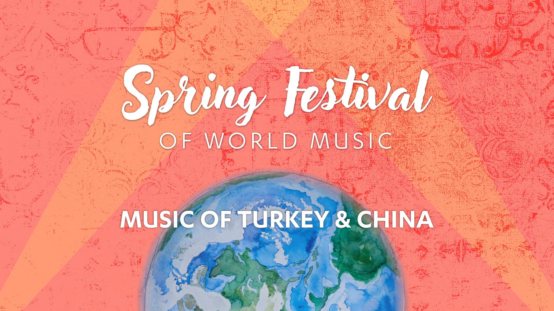 Graphic of a globe against an orange background with the title of the event