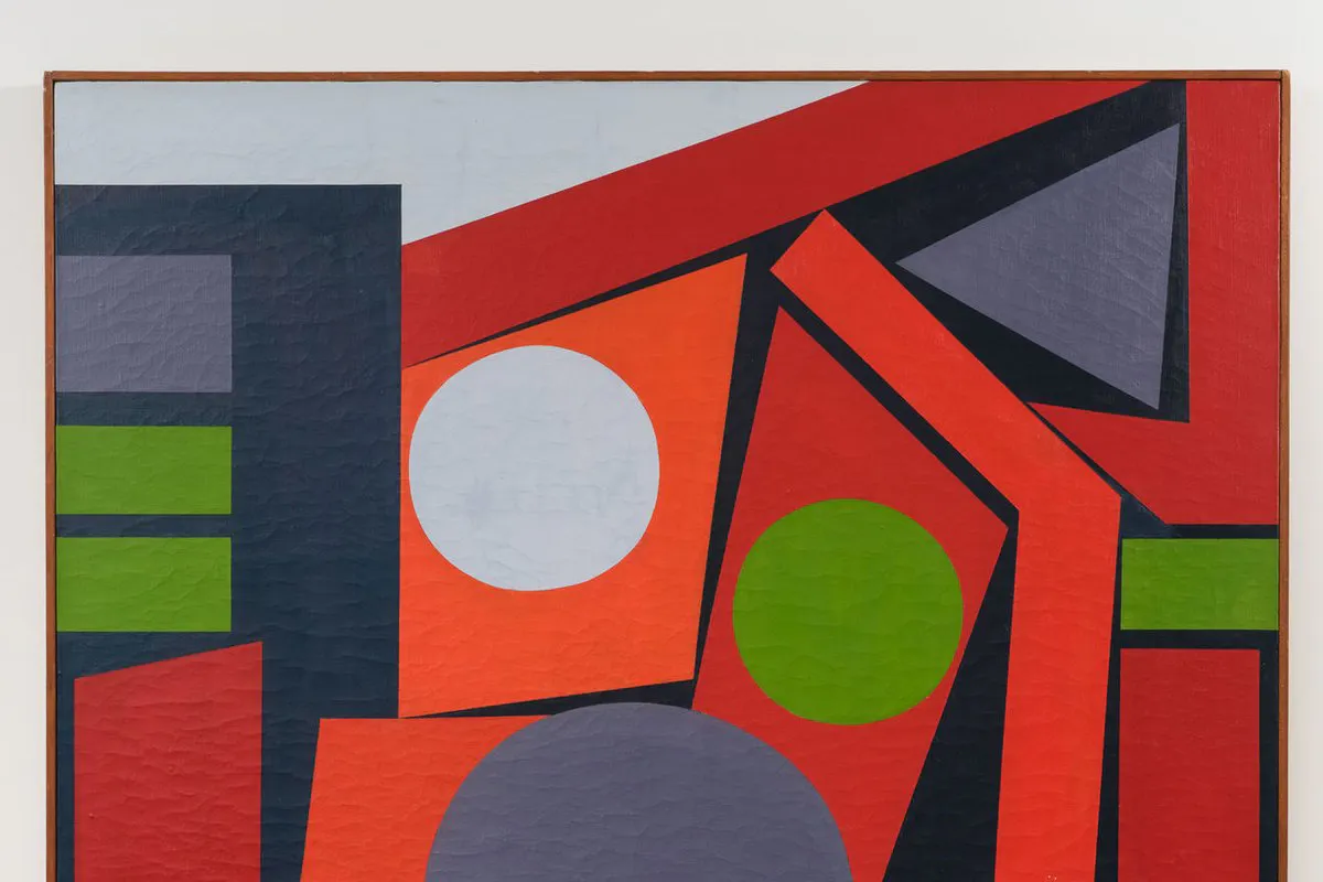 Colorful abstract composition in orange, green, and purple