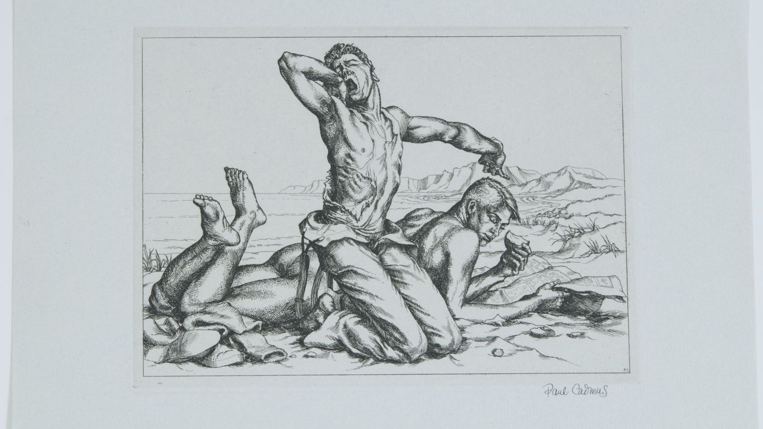 An etching by Paul Cadmus titled Two Boys on a Beach
