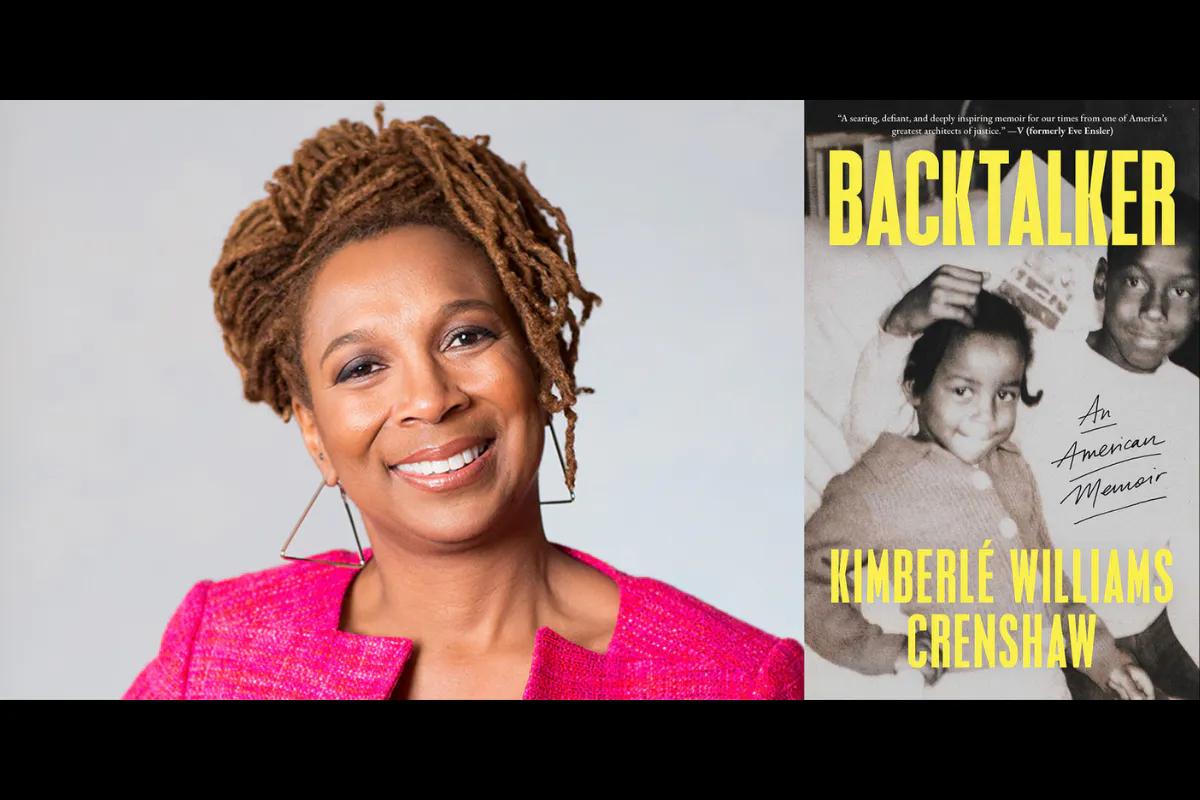 Collage with headshot of Kimberle Crenshaw on the left and the cover of her book on the right.