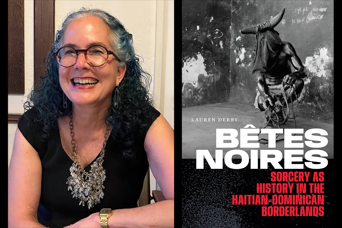 Historian Robin Derby (left) with the cover of her new book, "Bêtes Noires."