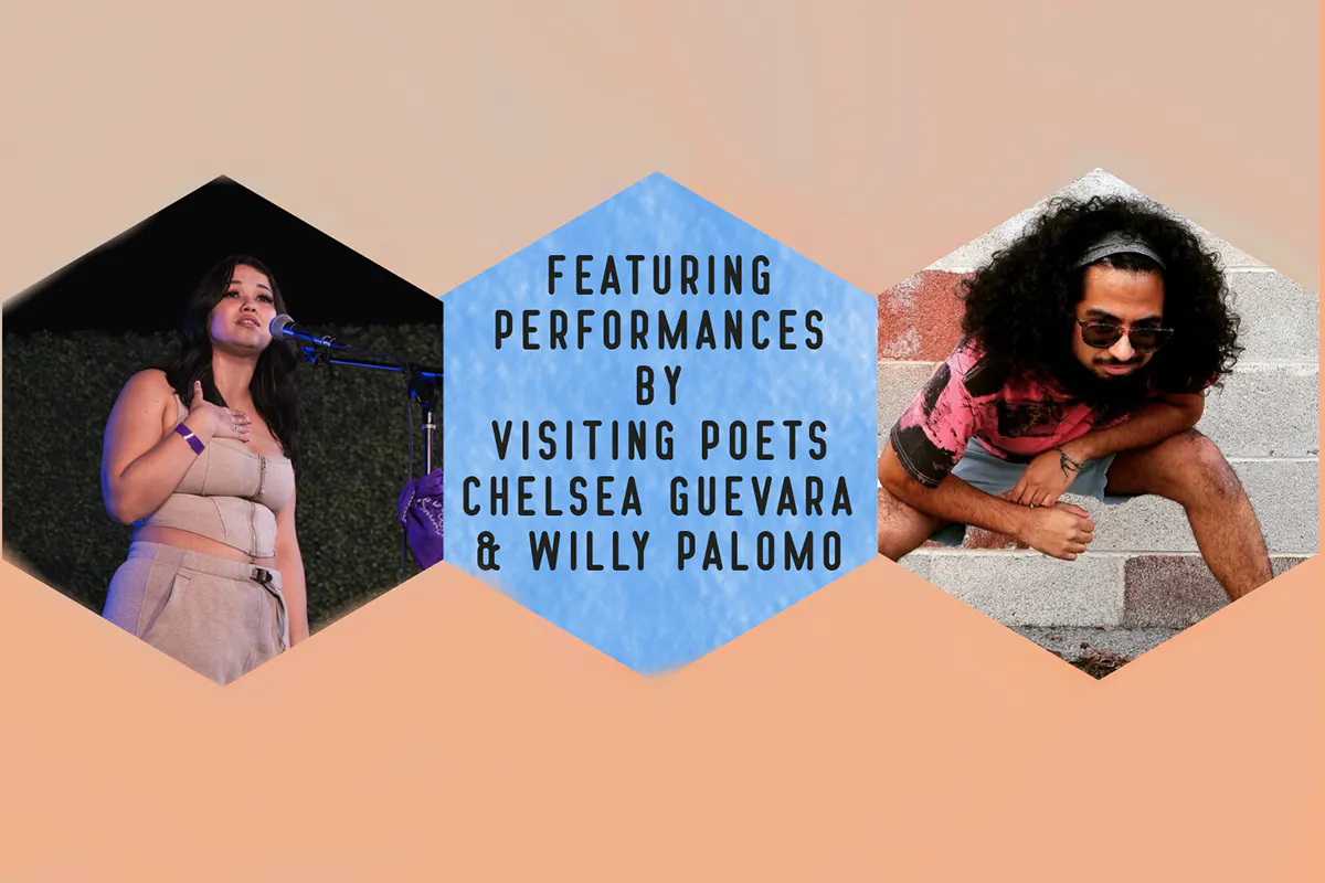 Collage with portraits of artists and title of event.
