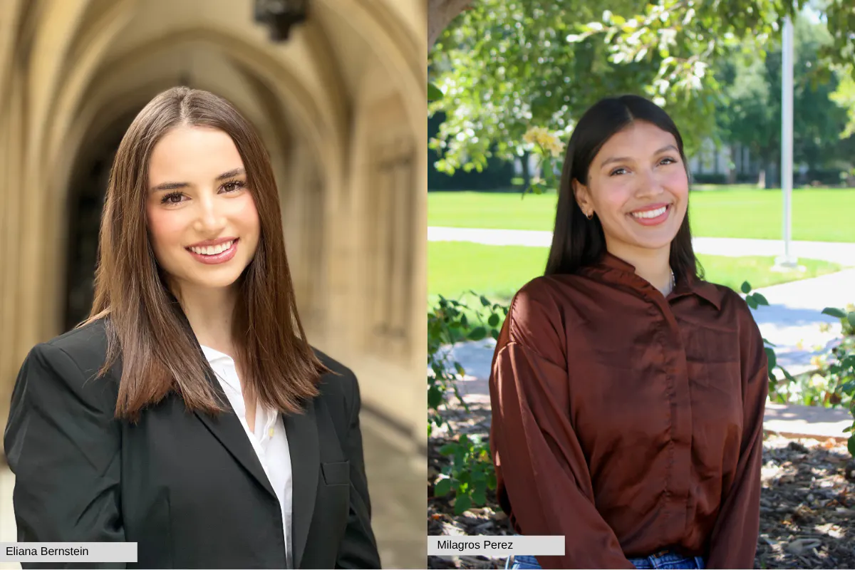 Collage with portrait of Eliana Bernstein on the left and Milagros Perez on the right.