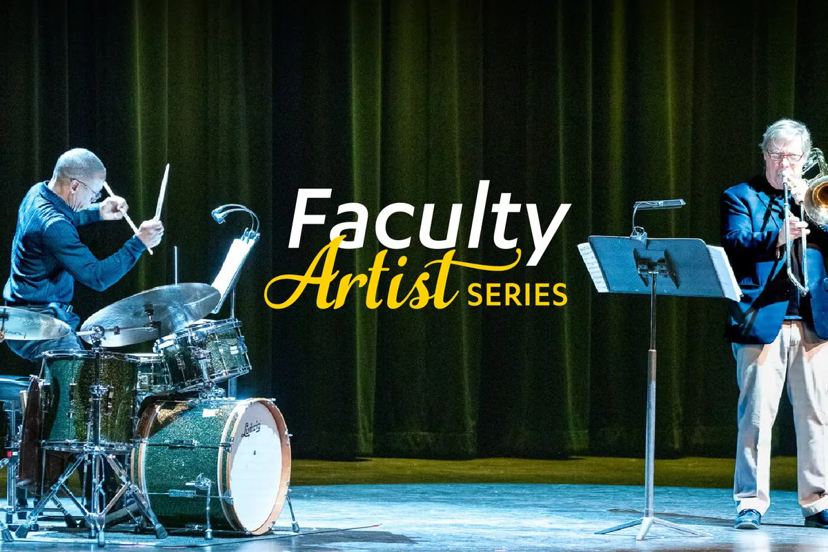 Graphic with an image of a drummer and a trombone player and text with the name of the program