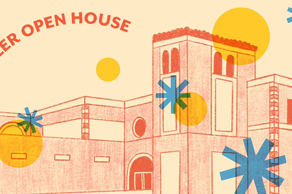 Drawing of the Fowler Museum exterior with colorful embellishments
