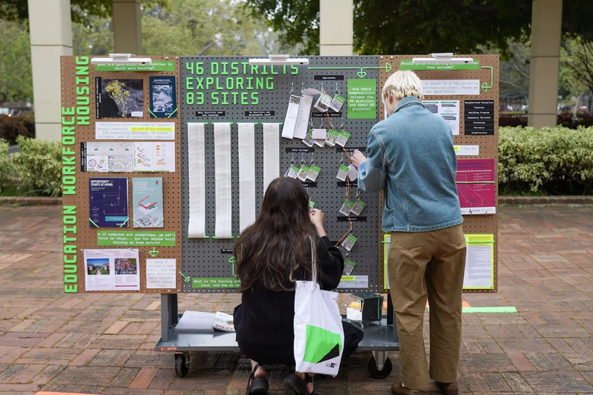 People contributing to a community art project outside 