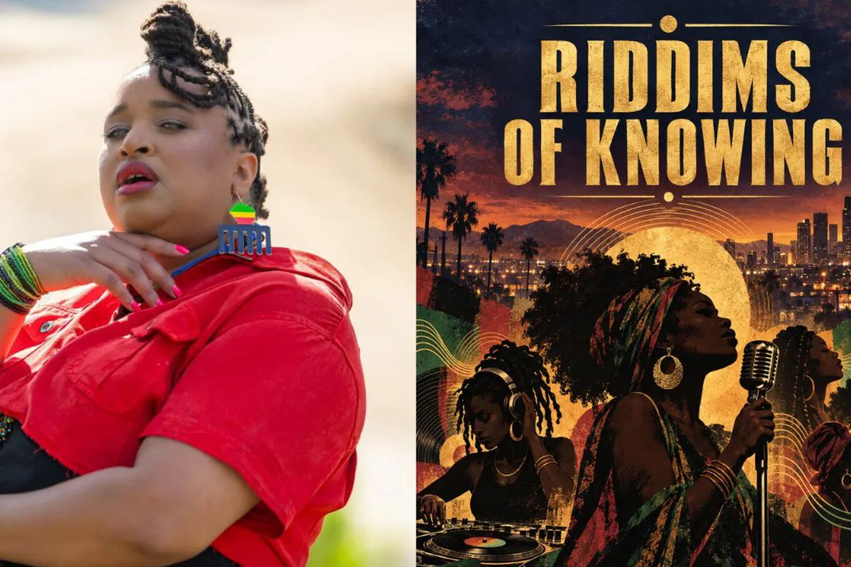Collage featuring a portrait of the author Racquel Bernard on the left and the cover of her book on the right