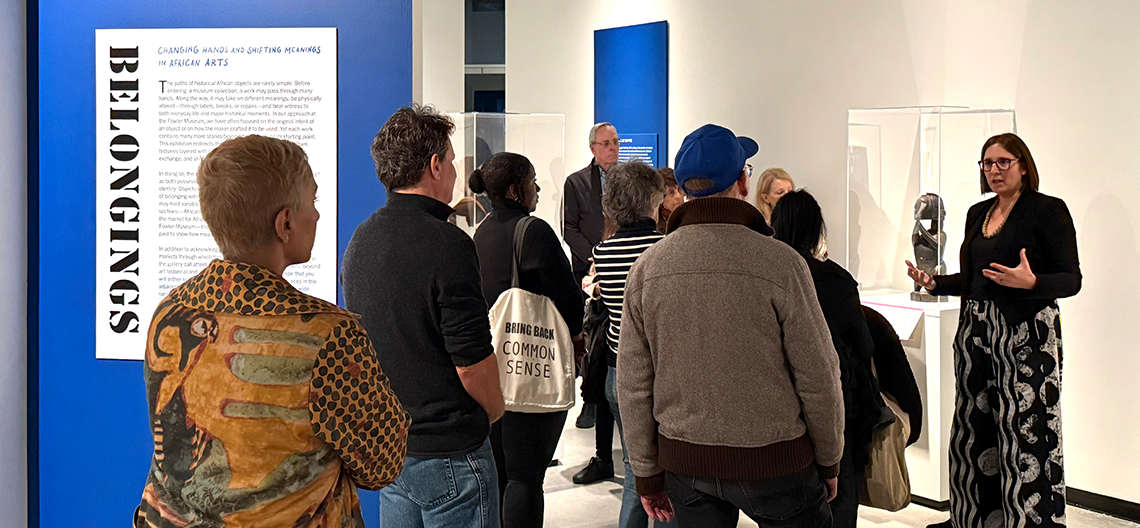 People in the Fowler museum attend an in-gallery talk