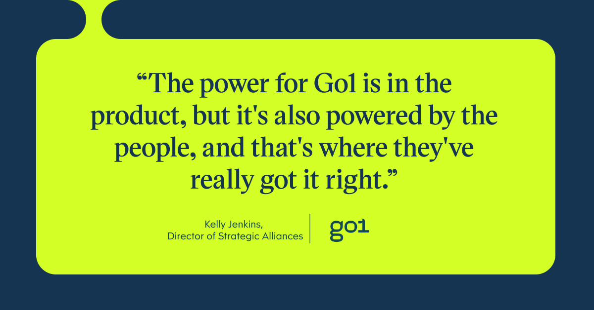 Pull quote with the text: The power for Go1 is in the product, but it's also powered by the people, and that's where they've really got it right