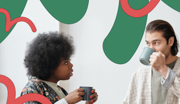 two people talking with cups