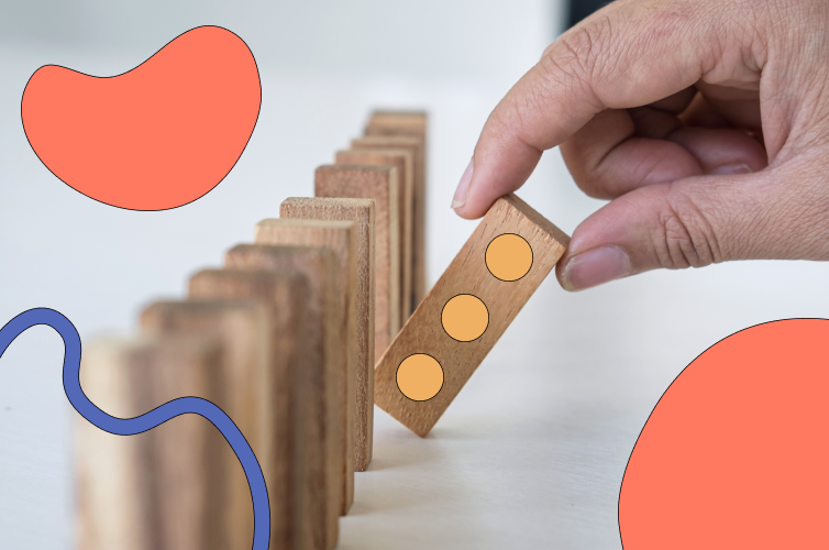 Person picking a domino out of a line