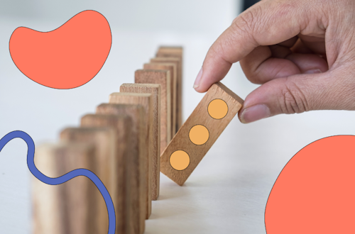 Person picking a domino out of a line