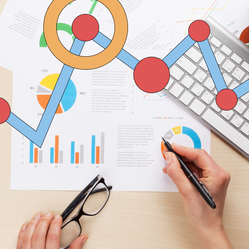 Various graphs and charts, representing data-driven performance reviews