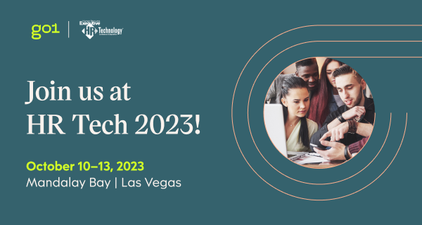 Promo image with the text: Join us at HR Tech 2023!