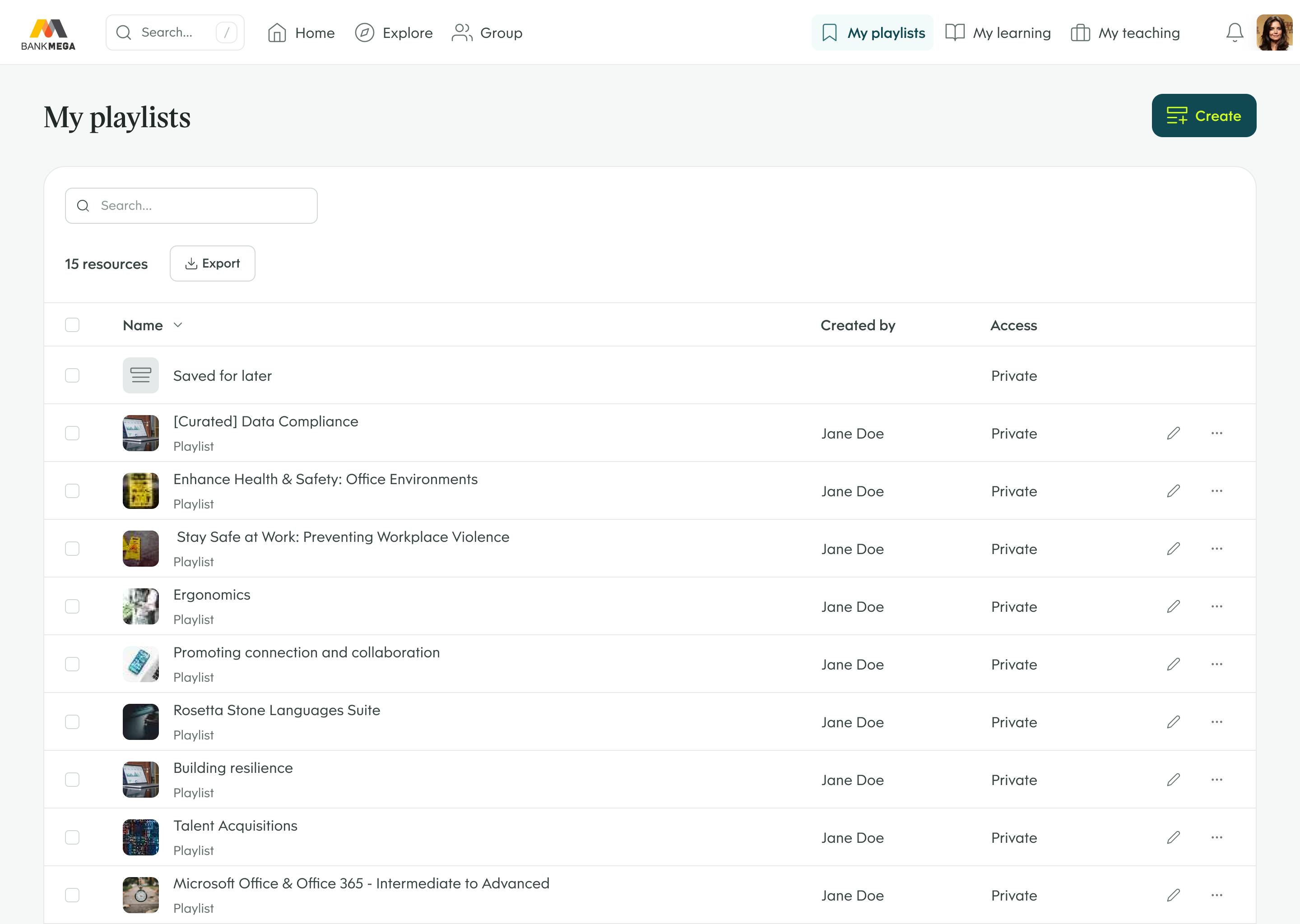 Screenshot of the Go1 'My Playlists' Dashboard