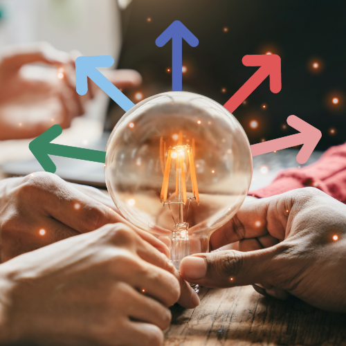 People putting their hands on a lightbulb, representing LMS investment
