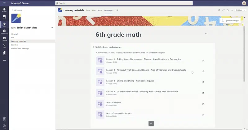 learning resources within Microsoft Teams interface