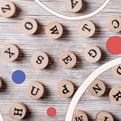 A lot of round scrabble letters