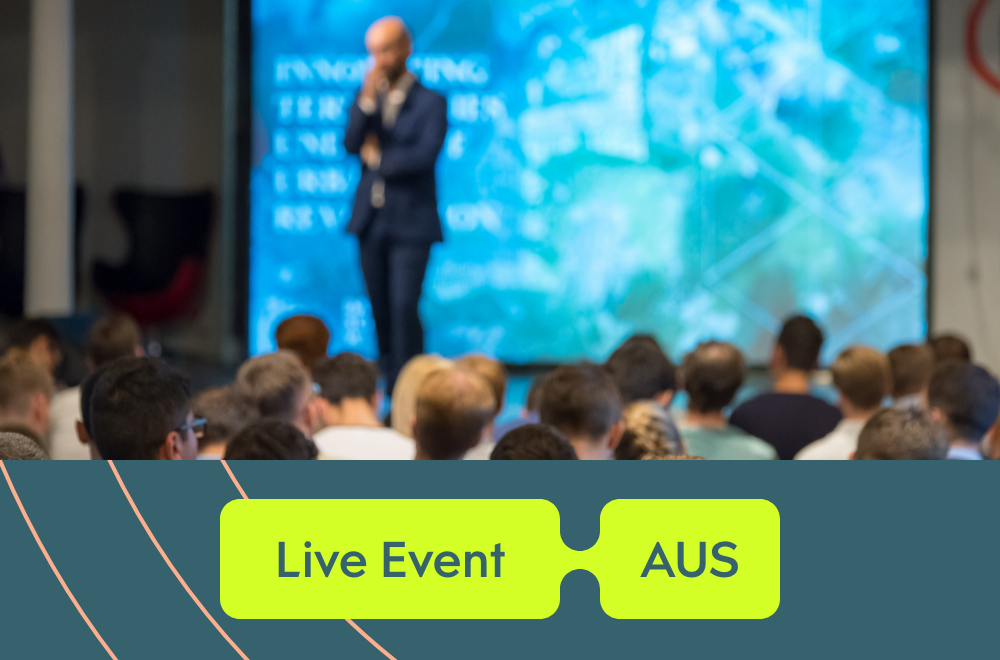 Promotional image with the text: "Live event - Aus" 